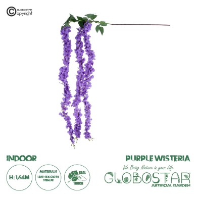 GloboStar® Artificial Garden PURPLE WISTERIA FLOWER BRANCH 21517 Τεχνητό Διακοσμητικό κλαδί Βιστέρια Μωβ Φ45 x Υ164cm